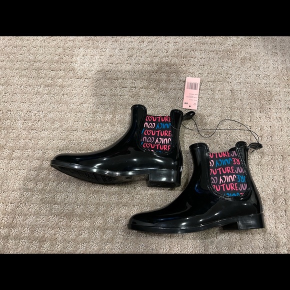 New JUICY COUTURE Romance Black Heart Graffiti MultiColor Rain Boots - Picture 3 of 16